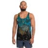 Man in galaxy-printed tank top.
