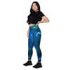 Woman in blue galaxy leggings.