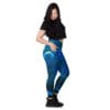 Woman in blue galaxy leggings.