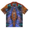 Colorful butterfly wing patterned shirt.