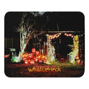 Night scene; jack-o'-lanterns Halloween display.