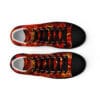 Fiery orange high-top sneakers.