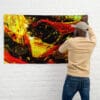 Abstract art print, red and yellow.