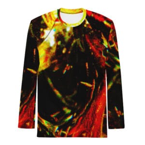 Abstract red and yellow long-sleeve shirt.
