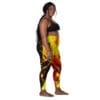 Woman in colorful abstract leggings.