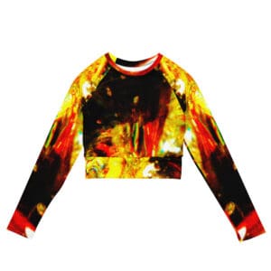 Abstract print long-sleeve crop top.