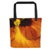Orange pansy tote bag.