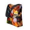 Tote bag with colorful gemstone print.