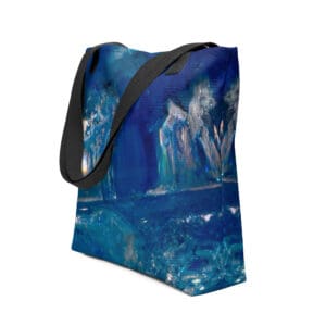 Blue ocean tote bag with crystals.