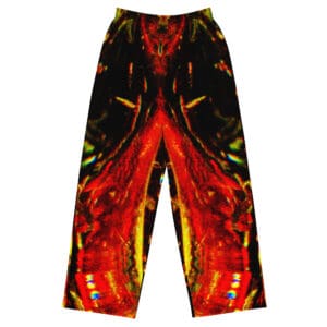Red and black patterned pants.
