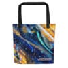 Abstract art tote bag, vibrant colors.