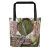 Rustic tote bag with life preserver.
