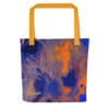 Abstract art tote bag with orange and blue.