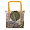 Rustic tote bag with life preserver.