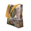 Tote bag with hanging woven basket image.