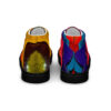 A pair of shoes with colorful designs on them.