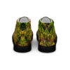 A pair of shoes with a green and yellow design.