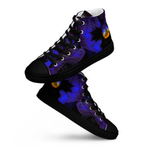 A pair of shoes with purple flowers on them.