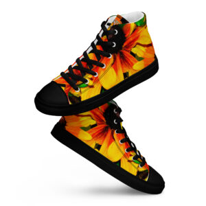 A pair of shoes with a sunflower design on them.