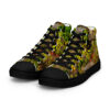 A pair of shoes with a picture of flowers on them.