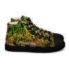 A pair of shoes with a picture of plants.