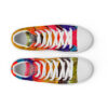 A pair of shoes with colorful stripes on them.