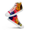 A pair of colorful shoes with the image of leaves.