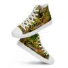 A pair of shoes with a picture of plants.