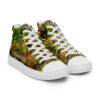 A pair of shoes with a picture of trees.