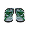 A pair of flip flops with green and white paint.
