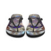 A pair of flip flops with an image on them.