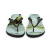 A pair of flip flops with a picture of a bird.