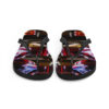 A pair of flip flops with an image of a car.