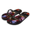 A pair of flip flops with pictures of people.