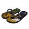A pair of flip flops with pictures on them.