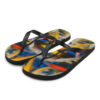 A pair of flip flops with an abstract painting on them.