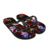 A pair of flip flops with an image of a person in the background.
