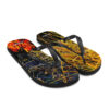 A pair of flip flops with an abstract design.