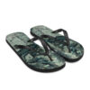 A pair of flip flops with a picture of trees.
