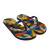 A pair of flip flops with an abstract painting on them.