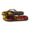 A pair of flip flops with a picture of a fire