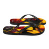 A pair of flip flops with flames on them.