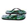 A pair of flip flops with a picture of flowers.