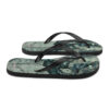 A pair of flip flops with a picture of a man and woman.
