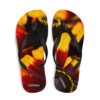 A pair of flip flops with flowers on them.