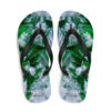 A pair of flip flops with green and white design.