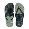 A pair of flip flops with an image of a bear.