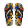 A pair of flip flops with an abstract painting on them.