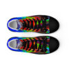 A pair of shoes with colorful stripes on them.