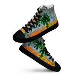 A pair of shoes with palm trees on them.